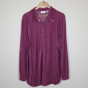 D&Co Dark Fuschia Pink Velvet Button Up Long Sleeve Tunic Top XL Fairy Whimsy